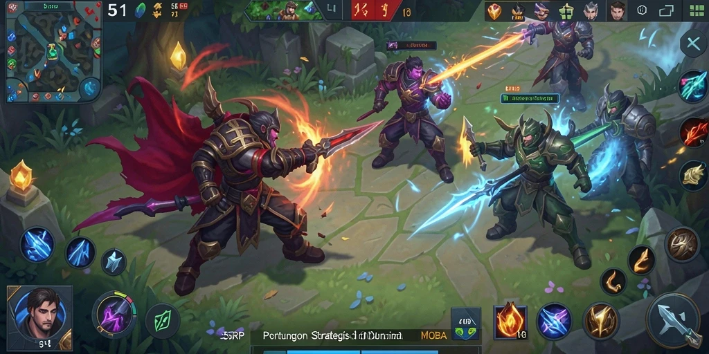 Tampilan aksi menarik dari gameplay 55RP dalam pertempuran MOBA.