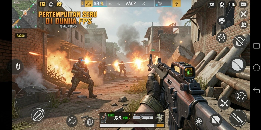 Tangkapan layar utama AA62 dengan aksi seru gameplay FPS.