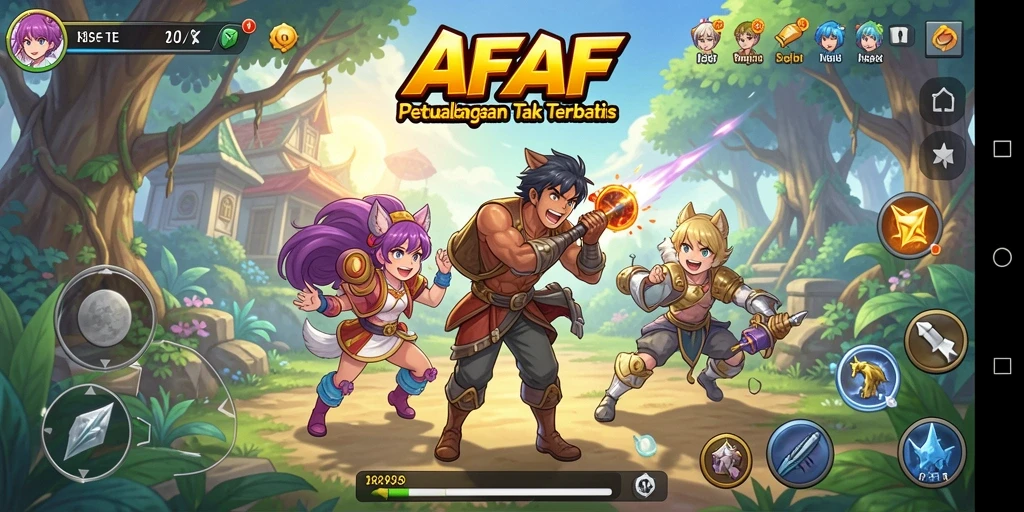 Tampilan gameplay AFAF yang menarik dengan karakter anime.