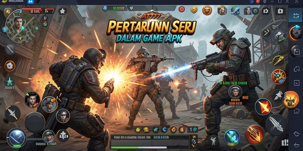 Screenshot AT777 menampilkan pertarungan intens dengan karakter yang beraksi.