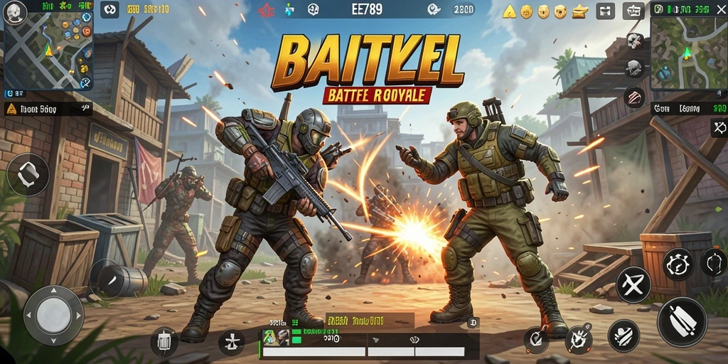 Menampilkan pertempuran seru dan strategi dalam gameplay Battle Royale.