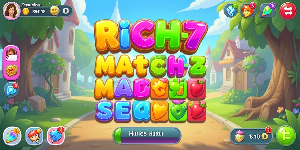 Screenshot utama RICH7 menampilkan aksi seru permainan Match-3.