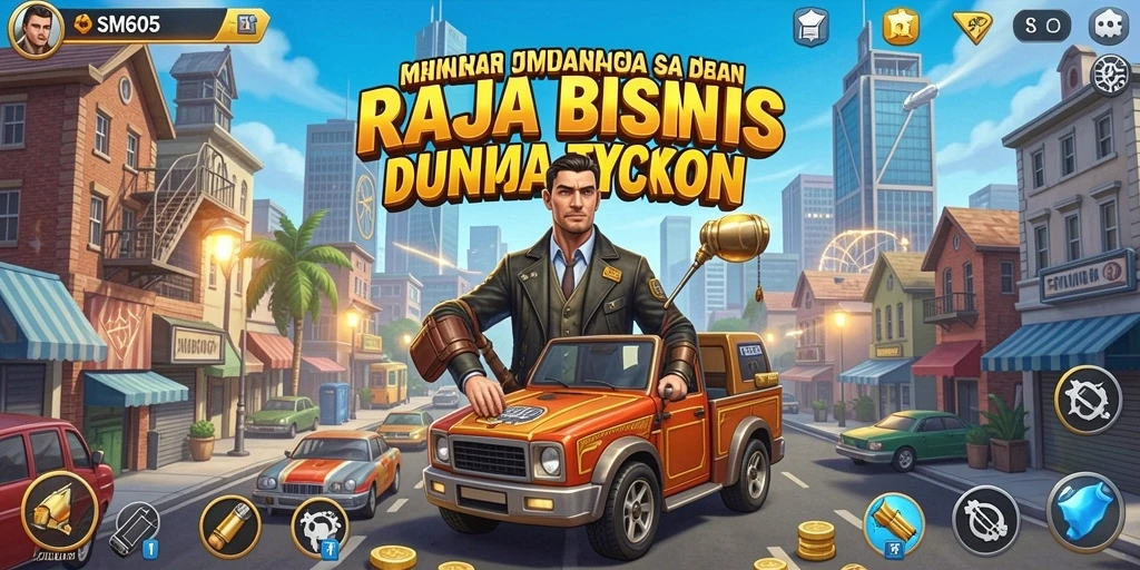 Tampilan gameplay SM605 yang menarik dalam membangun kerajaan bisnis.