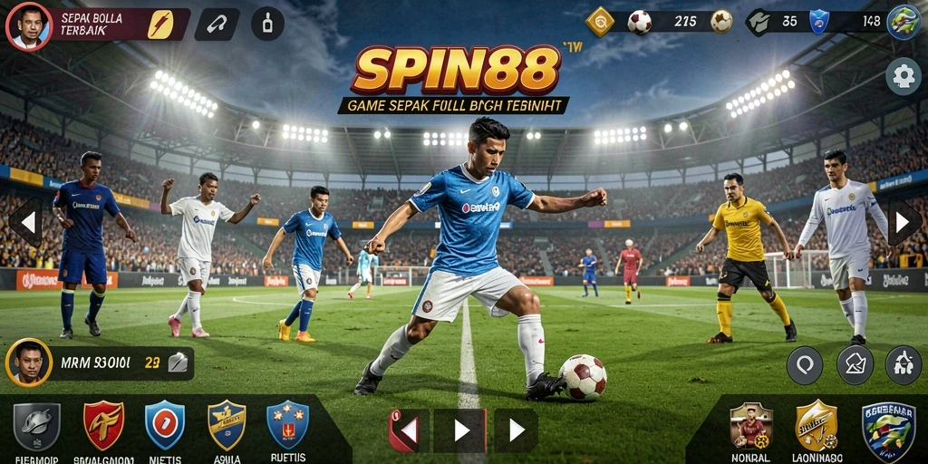 Screenshot gameplay SPIN88 yang menampilkan aksi di lapangan sepak bola.